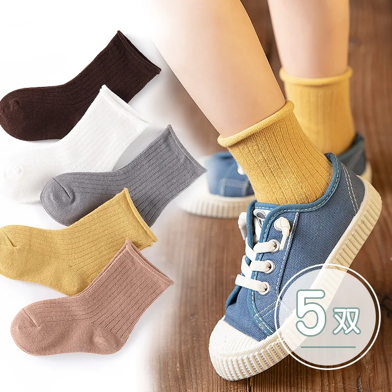 5pairs Winter Kids Ribbed Socks Autumn Baby Solid Cotton Beauty Candy Colors Warmers Socks Boys Girls Children Clothes 0-10 Y