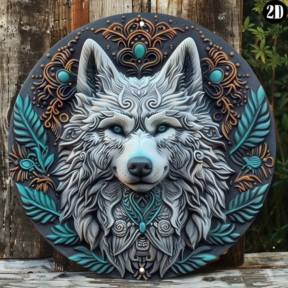 

Wall Decor of Wolf Mandala for Home Decoration, Round Metal Sign, HD Printed, Majestic Wolf Design, Outdoor and Indoor Art