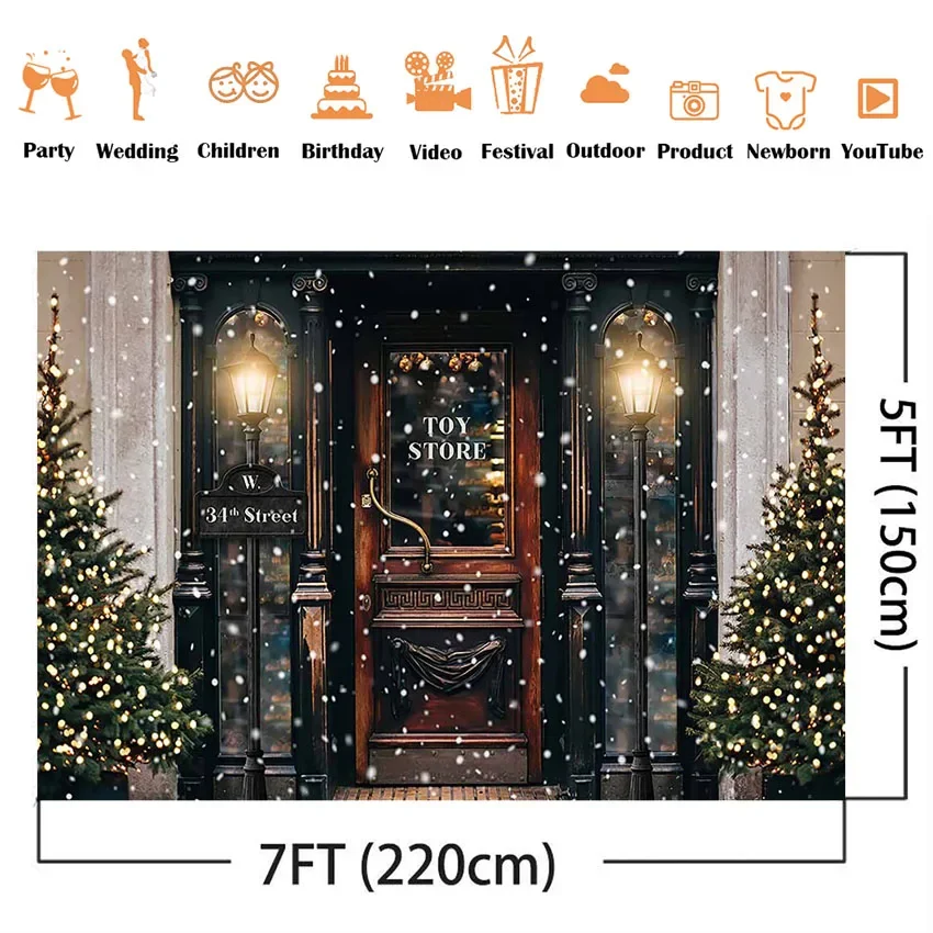 Merry Christmas Photography Background Winter Snow Christmas Tree Toy Store Street for Children Portrait Backdrop Photo Studio