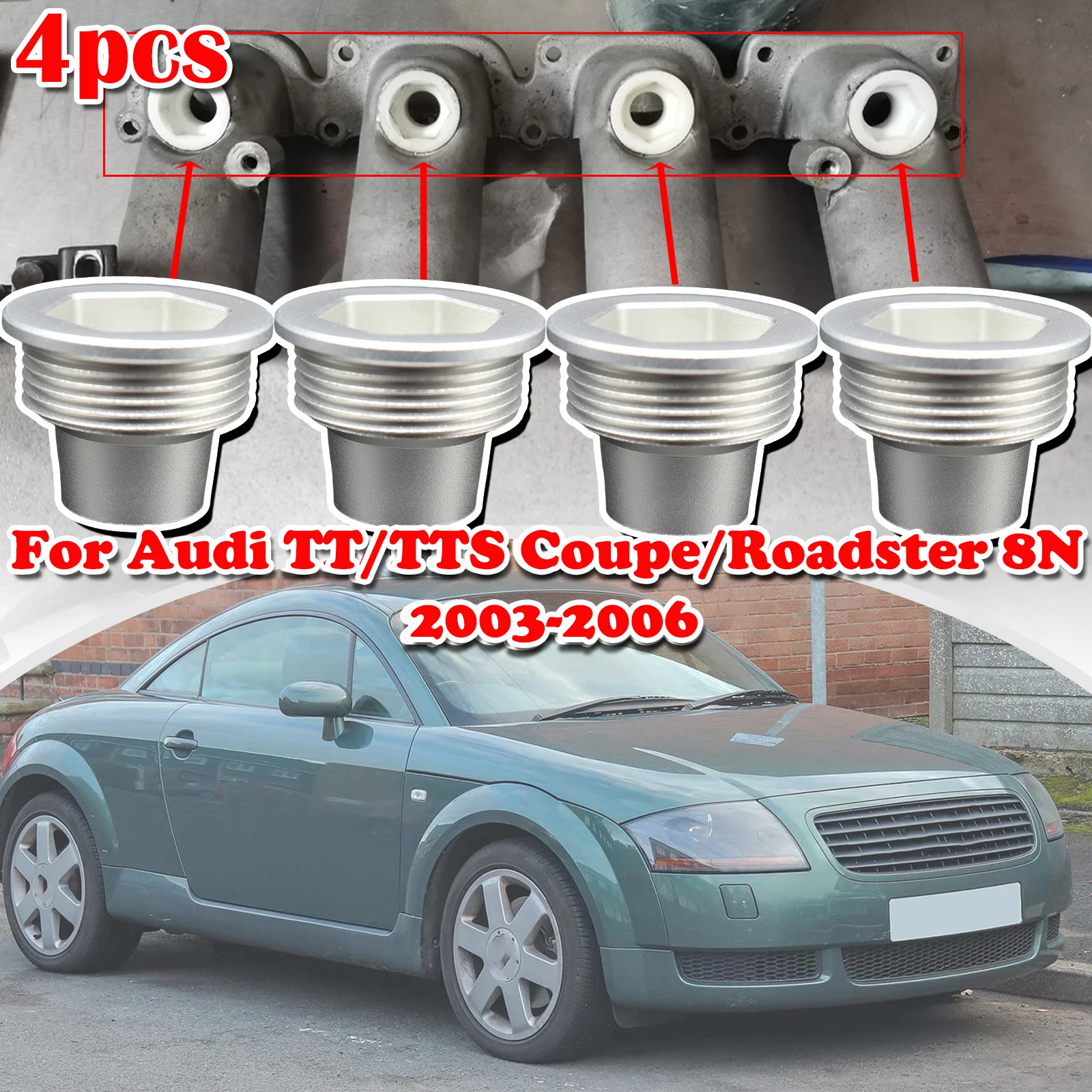 

Set of 4 Upgrade Aluminum Fuel Injector Insert Cup Seat For Audi TT/TTS Coupe/Roadster 8N Car Replacement Parts 2003 2004 - 2006