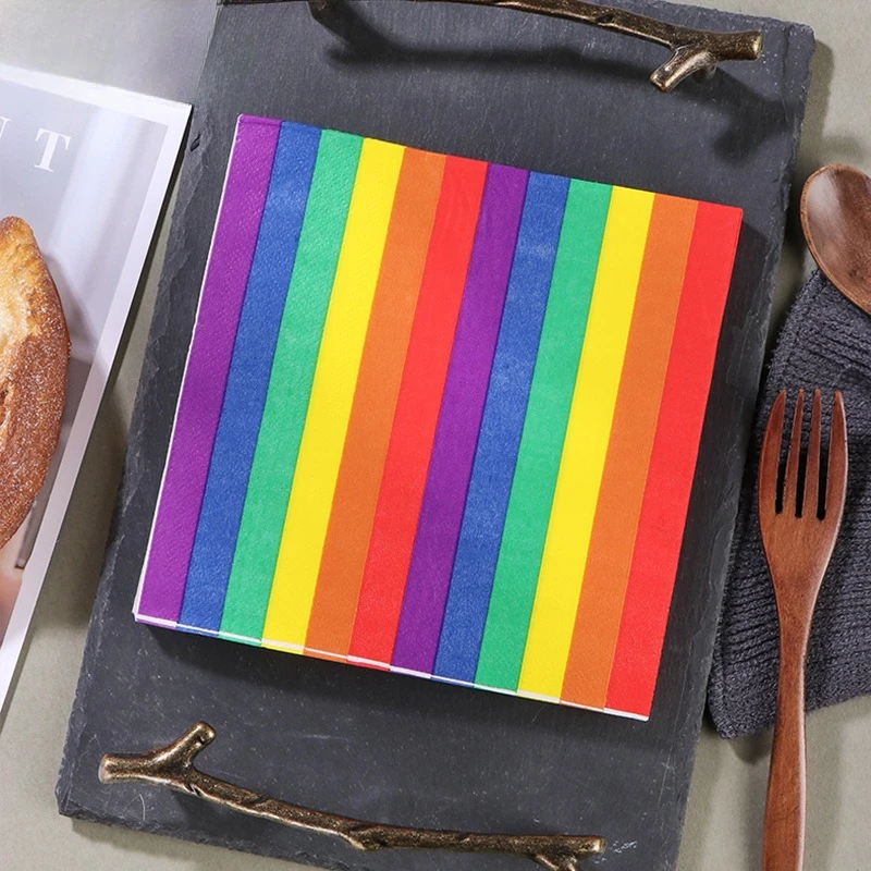 

10/20pcs 2Layer 33cm Rainbow Striped Napkins Orange Yellow Blue Green Red Striped Paper Party Drawing Paper DIY Decoupage Paper