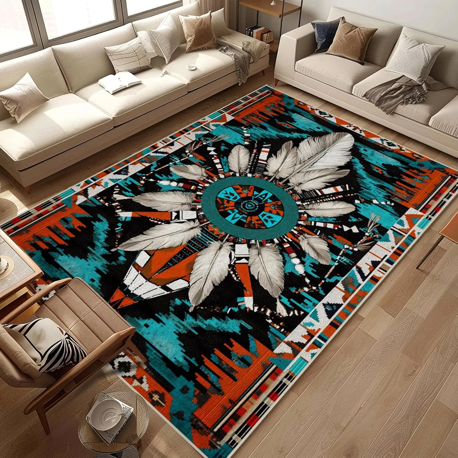 

Western Aztecs Area Rugs Boho Native American Indian Tribal Rug for Living Room Indoor Soft Non-Slip Thin Carpet Modern Abstract