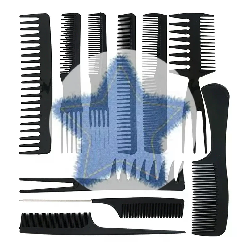 (HG) 10 قطع فرشاة شعر بلاستيكية سوداء مضادة للكهرباء الساكنة للرجال والنساء أداة تصفيف الشعر الاحترافية في صالونات التجميل