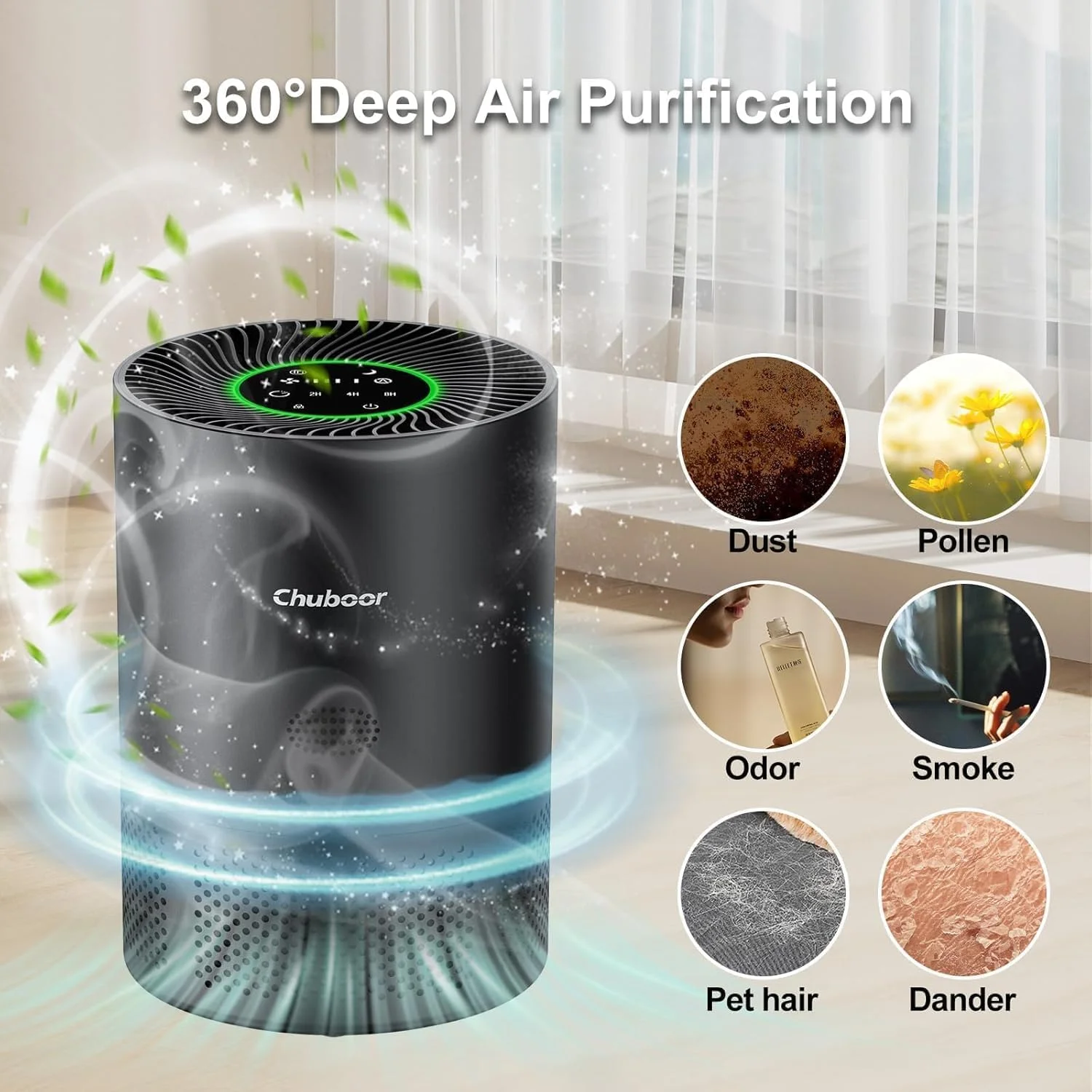 Chuboor Air Purifiers for Home H13 True HEPA for Bedroom Room Kitchen Washroom for Smoke and Dust Pollen Odors PM2.5 Detection 185m³/h CADR Supports Tuya App for 30-40 Square Meters of Clean Purifier Effectively Improve Air Quality Allergen