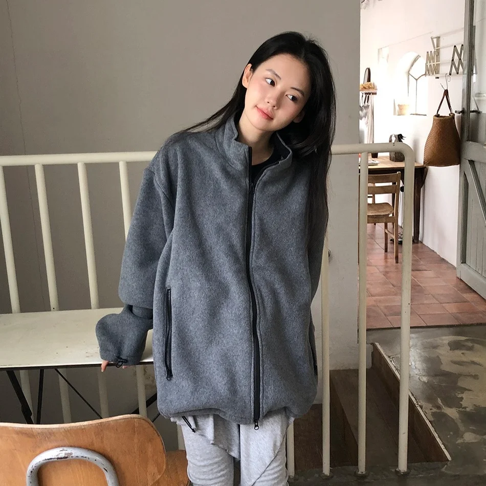 

Женская шикарная толстовка с капюшоном Salt System Jaet, двусторонняя молния, свободное шерстяное пальто Thi Long Sve ey для поездок на работу Sle