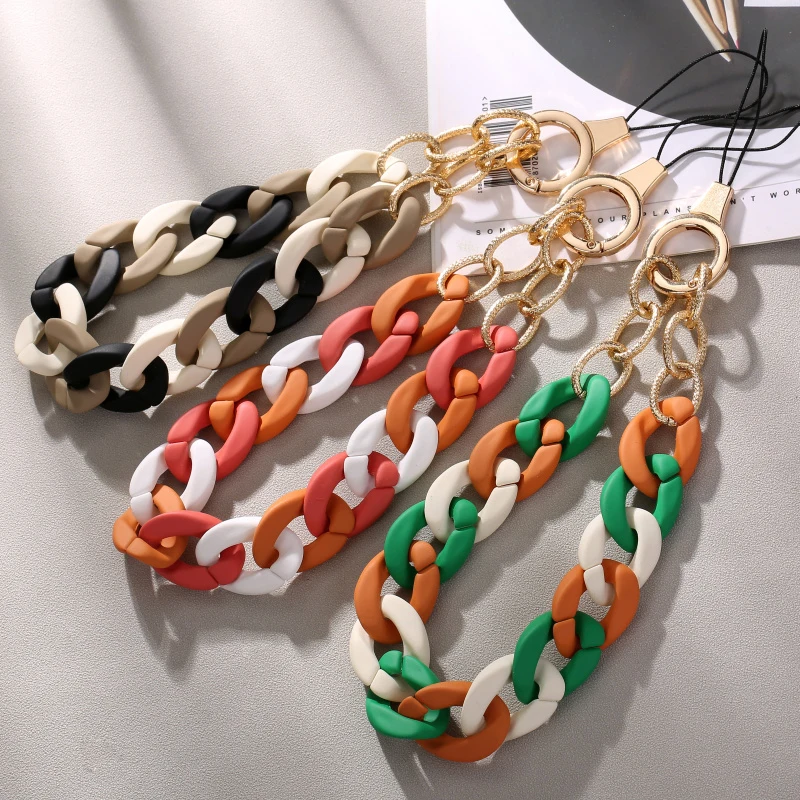 Fashion Colorful Metal Acrylic Beaded Mobile Phone Chain For Women Girls Anti Lost Telephone Lanyard Cellphone Strap Jewelry