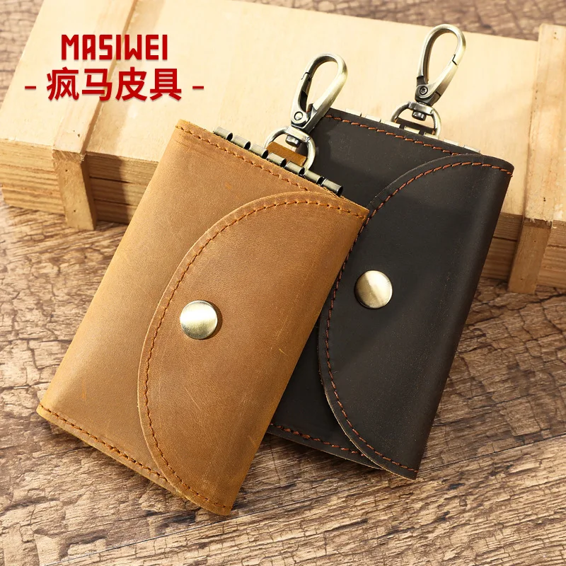 

Кожаная сумка для ключей в стиле ретро Crazy Horse, ручной кошелек для монет, визитница, многофункциональная поясная сумка для ключей