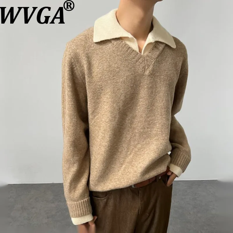

WVGA осень-зима новый мужской прилив поддельные двухсекционные свитера с цветными блоками модные свитера с воротником нишевые шикарные повседневные вязаные шерстяные топы Ins W13800