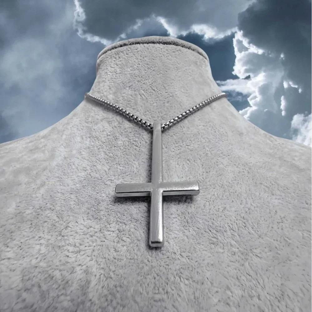 Multiple Sizes Stainless Steel Inverted Smooth Cross Pendant Thick Chain Necklace for Woman Men Punk Rock Sweater Chains Jewelry