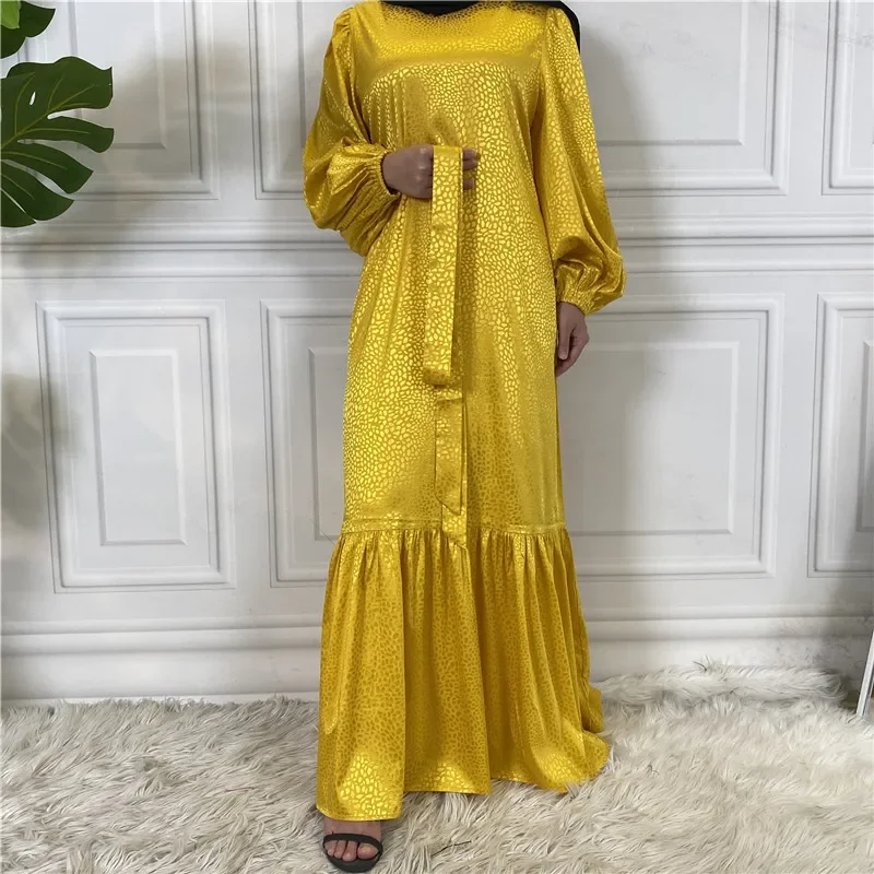 Fashion Print Muslim Dress Women Stretch Cuff Kaftan Casual Dubai Abaya Women Clothes Lace-up Dresses Women Musulmane Vestidos