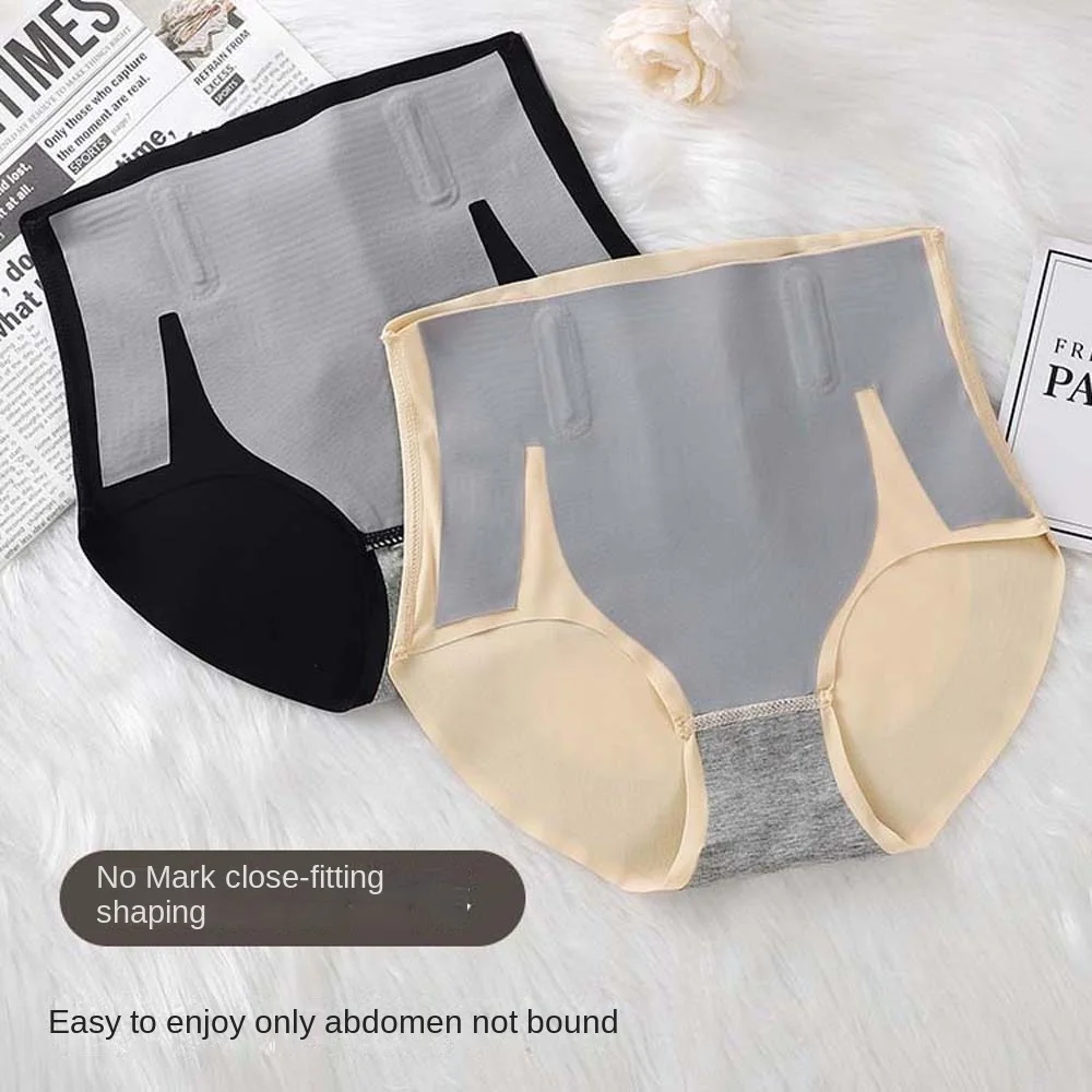 High Waist Butt Lifting Briefs with Buckle Waist Trainer Ice Silk Seamless Panties Women Belly Contracting Lingerie