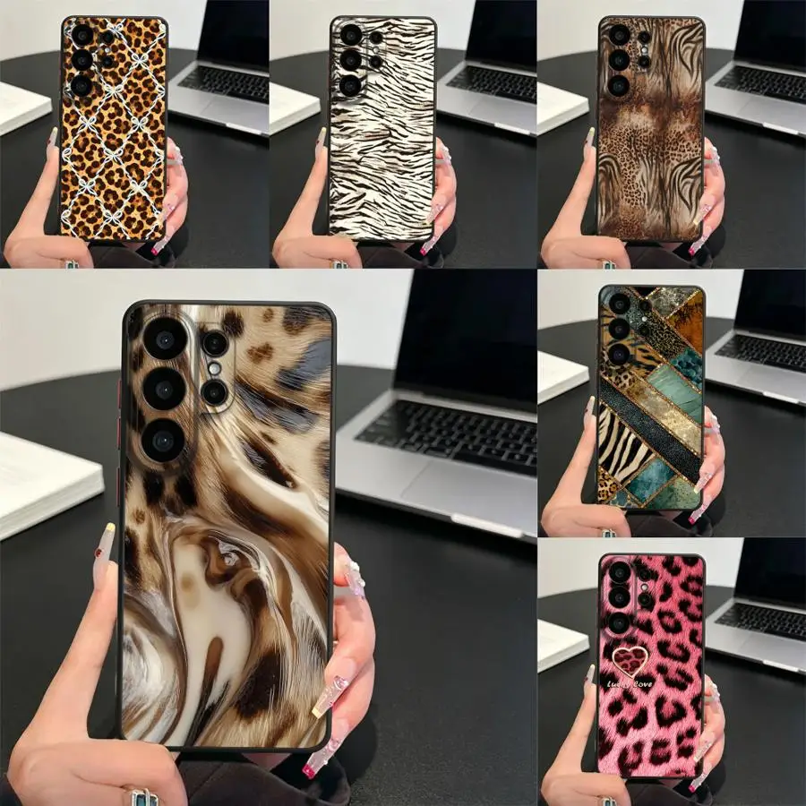 Funda Back Phone Cover Case for Samsung Galaxy S26 S25 Ultra S22 S24 Plus S21 Note 20 Ultra 10+ S23 FE S20 FE Fluid Leopard