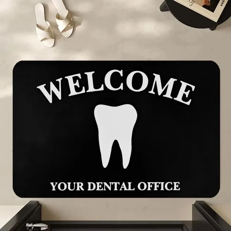 Dental Office Welcome Door Mat Non Slip Indoor Entry Rug Tooth Pattern Clinic Decor Cute Oral Health Design Flannel Floor Mat