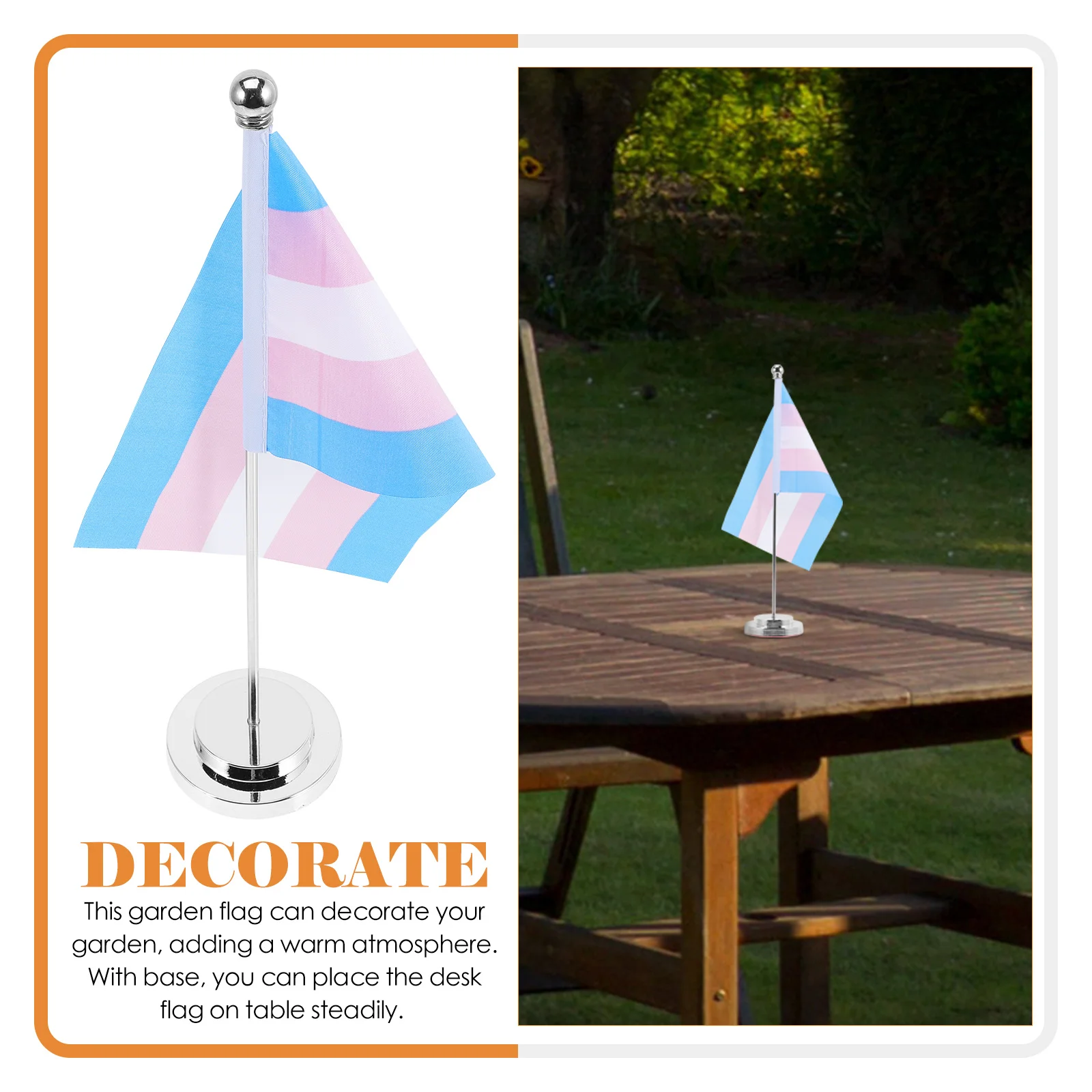 

1Set Pride Rainbow Table Desk Flag Small Polyester Gay Support Flag with Stand Base for Party Decoration