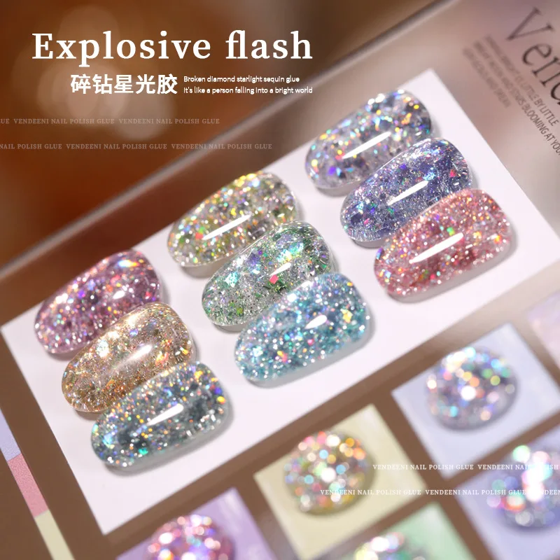 VENDEENI 9 kolorów Flash Broken diamond color Zestaw żelu do paznokci Salon paznokci 2024 Nowa gorąca sprzedaż Zestaw do zdobienia paznokci Nietoksyczny żel UV Hurtownia