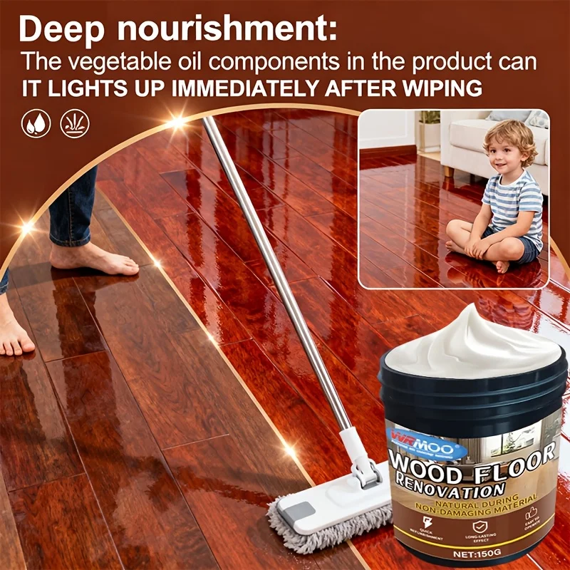 Quick Shine Wood Polish - Natural Wax for Hardwood Floor Helps  - Perfect for Oak, Maple, Cherry & More - Applicator Included