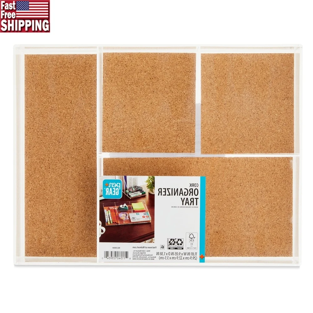 

Cork Organizer Tray with 4 Compartments Acrylic Desktop Storage Clear Office Supplies Holder Functional Durable Design