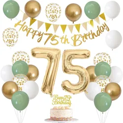 Sage Green Gold White 75th Birthday Decoration for Birthday Balloons Happy 75th Birthday Banner 75 Cake Topper 70 Year Old Decor