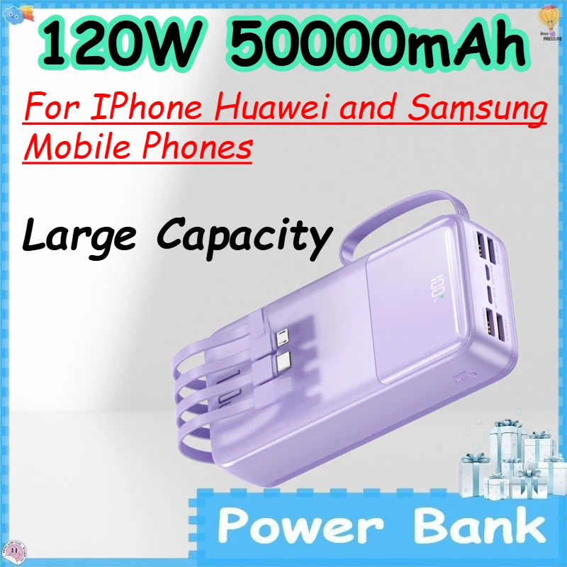 120W 50000mAh Power Bank with Large Capacity for IPhone Huawei and Samsung Mobile Phones Outdoor Mobile Phone Powerbank