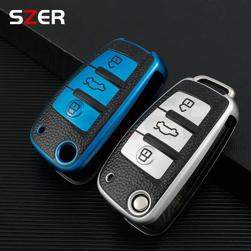 TPU Car Flip Leather Key Cover Case For Audi C5 C6 R8 A1 A3 A4 A5 A6 A7 Q3 Q5 Q7 S6 B6 B7 B8 8P 8V 8L TT RS RS3 S3 Accessories