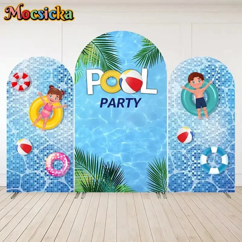 

Pool Party Decoration Arch Backdrop Cover Boys Girls Birthday Photo Background Party Supplies Banner Wall Doubleside Prints