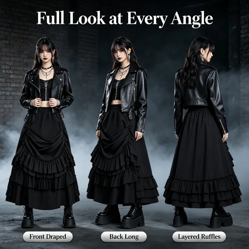 Women Steampunk Gothic Corset Skirt Vintage Victorian Medieval Ruffled Satin Trim Skirt Pirate Cosplay Halloween Costume