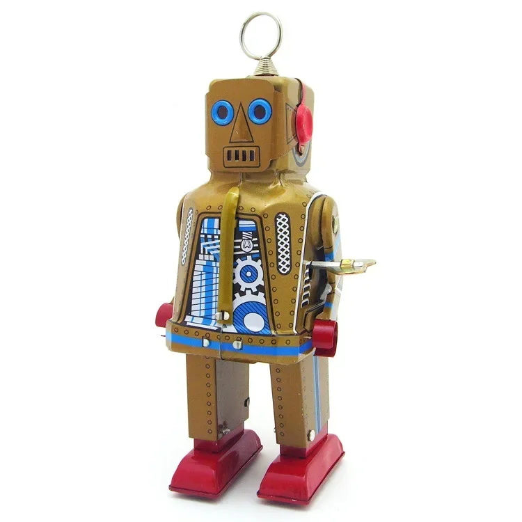 [Funny] Classic collection Retro Clockwork Wind up Metal Walking Tin Space robot key wound motor toy Mechanical christmas gift