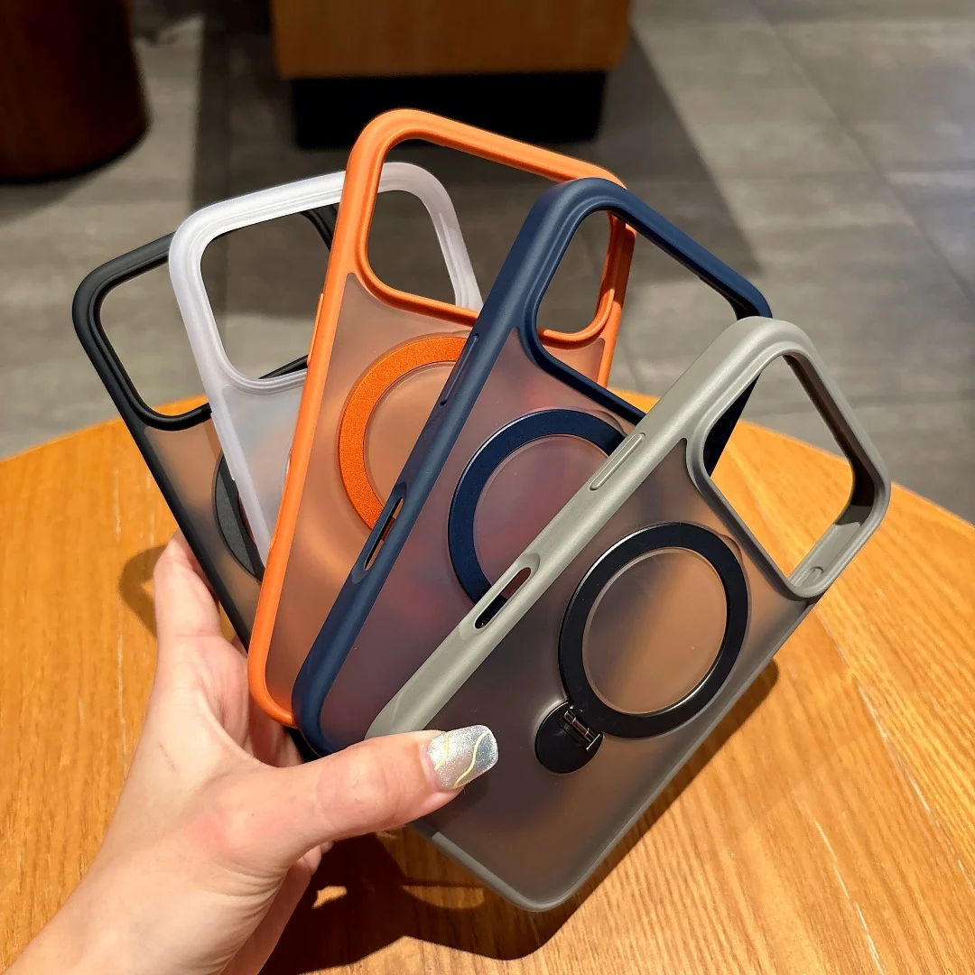 

For iPhone 17 Air Pro Max Case Matte Rugged Hybrid 360° Rotation Metal Kickstand Frosted Cover