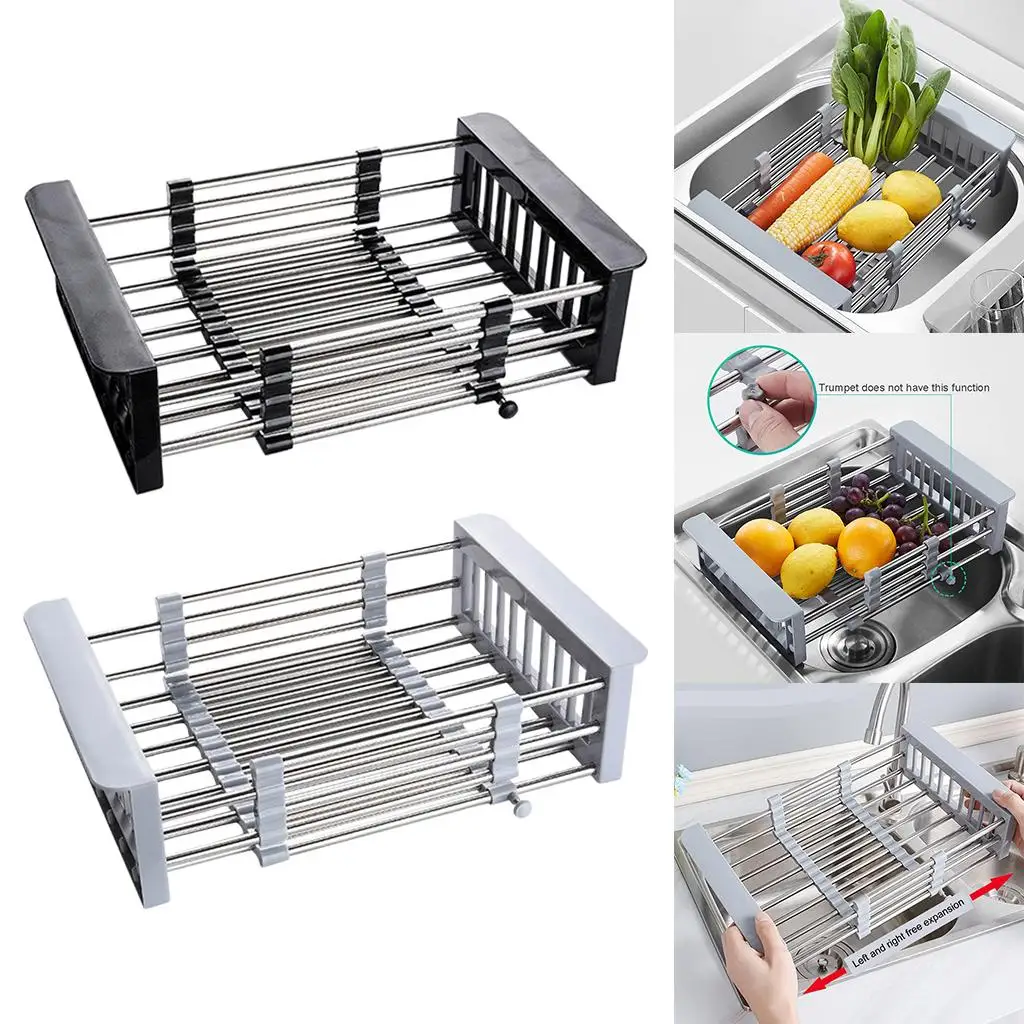 Expandable Dish Drying Rack, Over the Sink Dish Rack, In On Counter Dish Drainer , Rustproof Stainless Steel for Kitchen