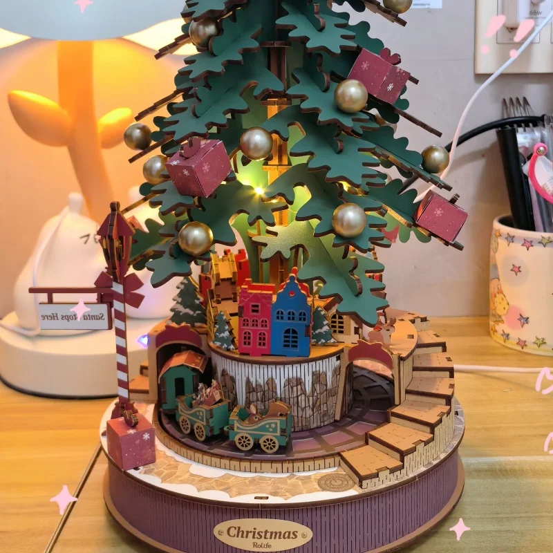 Robotime ثلاثية الأبعاد الألغاز الخشبية صندوق تشغيل الموسيقى شجرة ميلودي عيد الميلاد نماذج خشبية مجموعات للبالغين لبناء أفضل هدايا عيد الميلاد عيد الميلاد