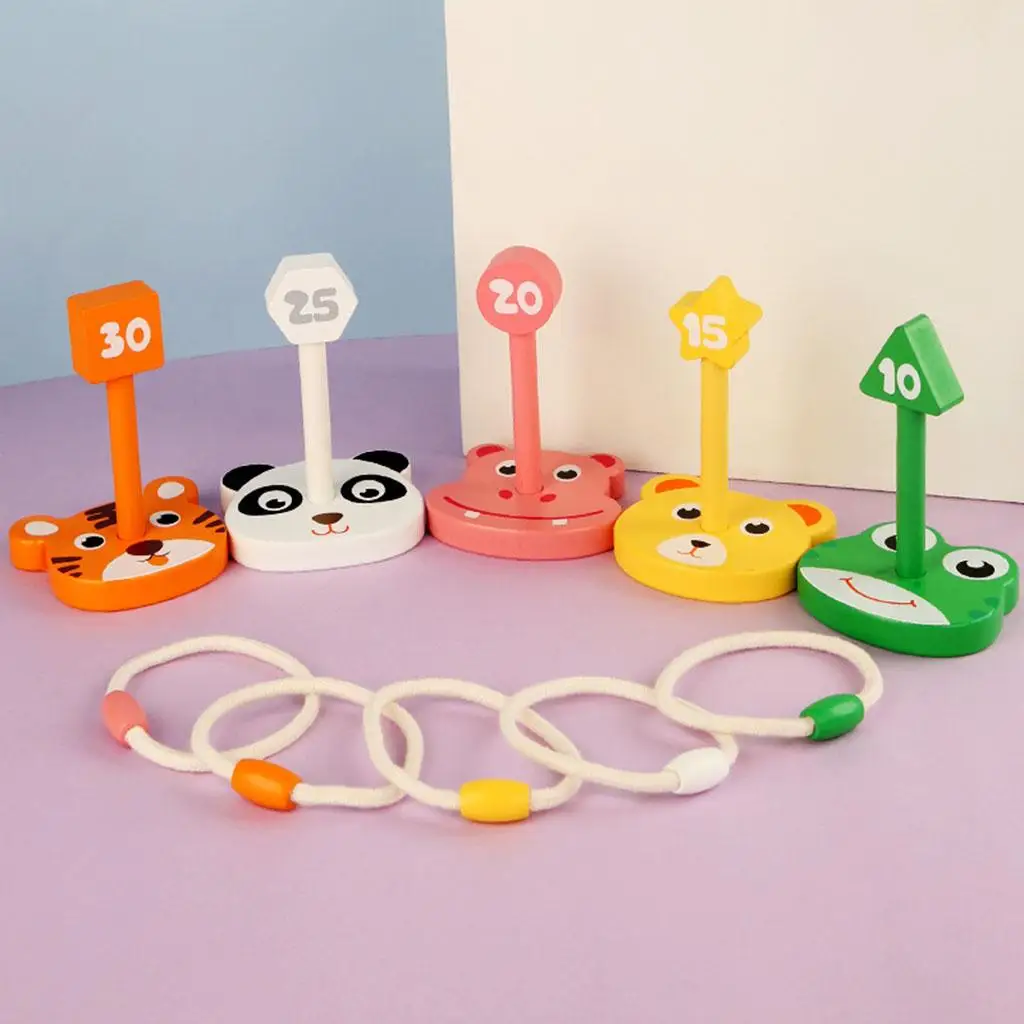 Wooden Wood Toss Game 5 Pegs & 5 Rings Toys for Developing