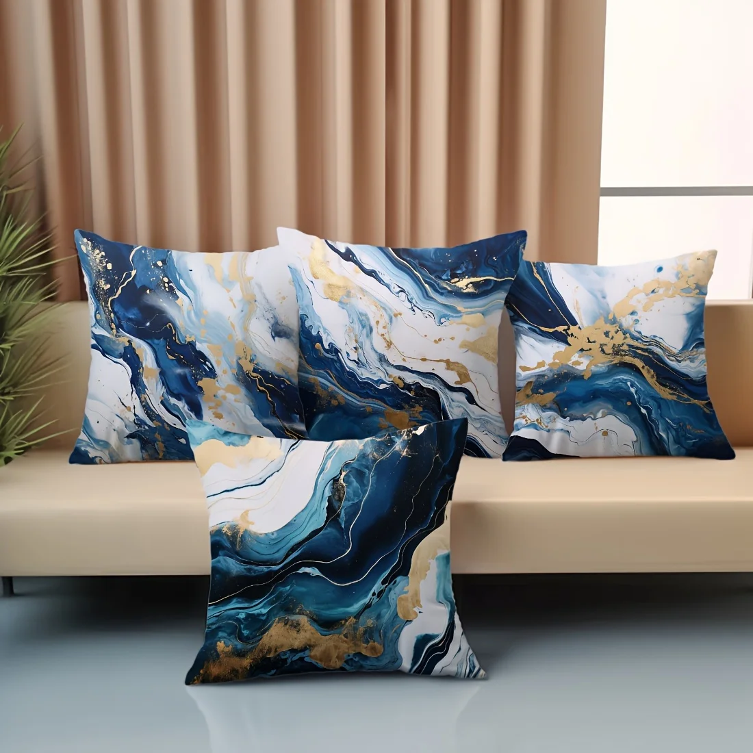 4-piece Blue Pillow Covers, Healthy and Comfortable, Stylish and Practical,Sofa, Bed, Single-sided Print, Insert Not Included