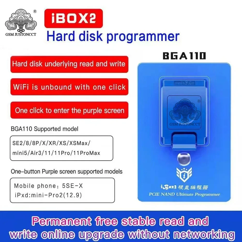 Ibox 2ฮาร์ดดิสก์โปรแกรมเมอร์ Terminator, หนึ่งคีย์สีม่วง BGA 110โมดูลสนับสนุนโปรแกรมเมอร์5SE PCIe NAND 110HARD-X Mini-Pro1 12.9