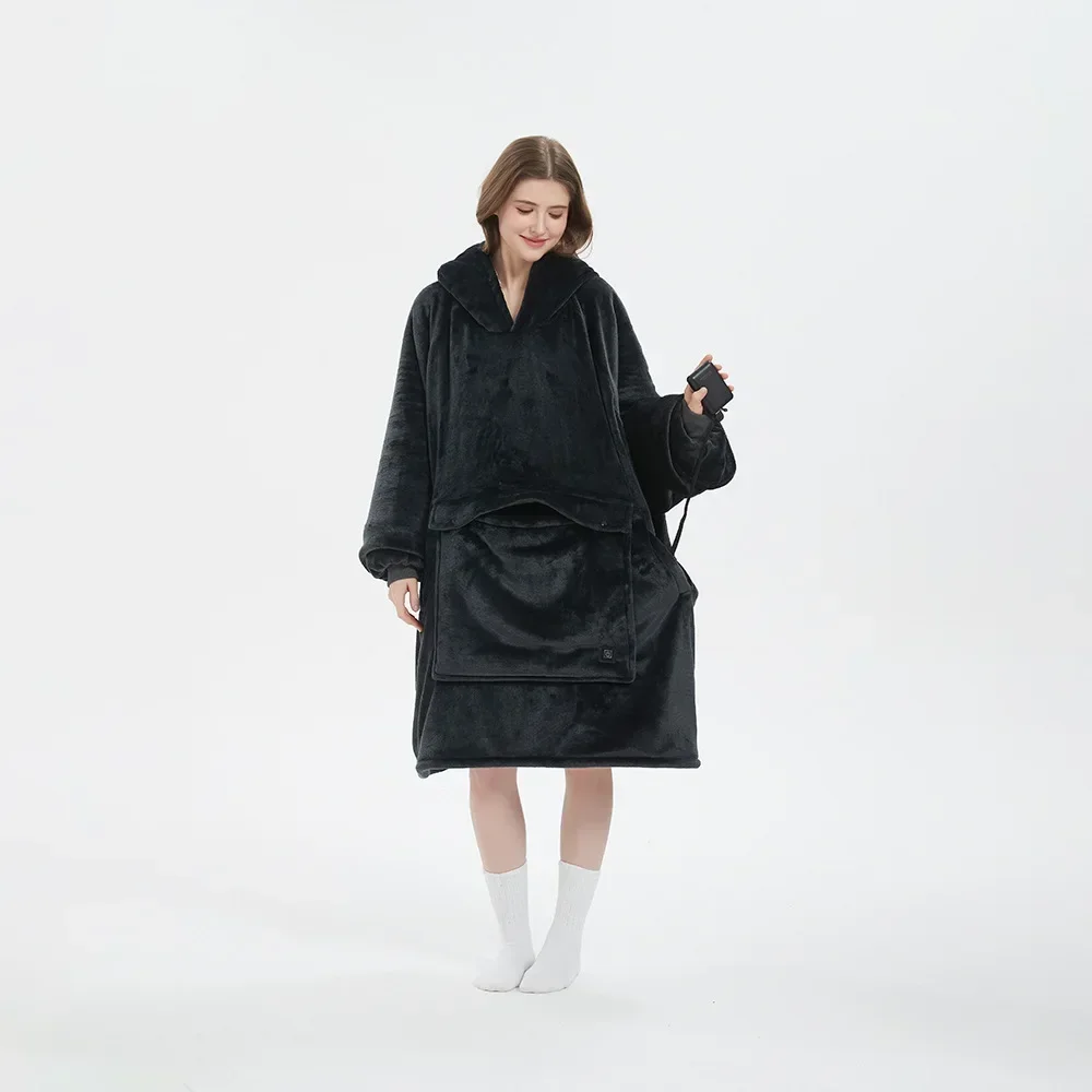 

Sherpa Fleece Wearable Blanket Hoodie Winter with Sleeves Pocket Warm Thick Heating Hooded Blanket Sweatshirt for Women Men
