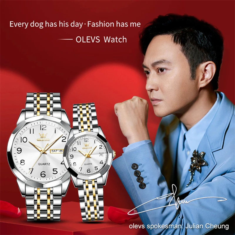 Olevs-男性と女性のための時計のセット,ファッショナブルなステンレス鋼のブレスレット,豪華なギフト,カップルのための,9970,新しいコレクション2023