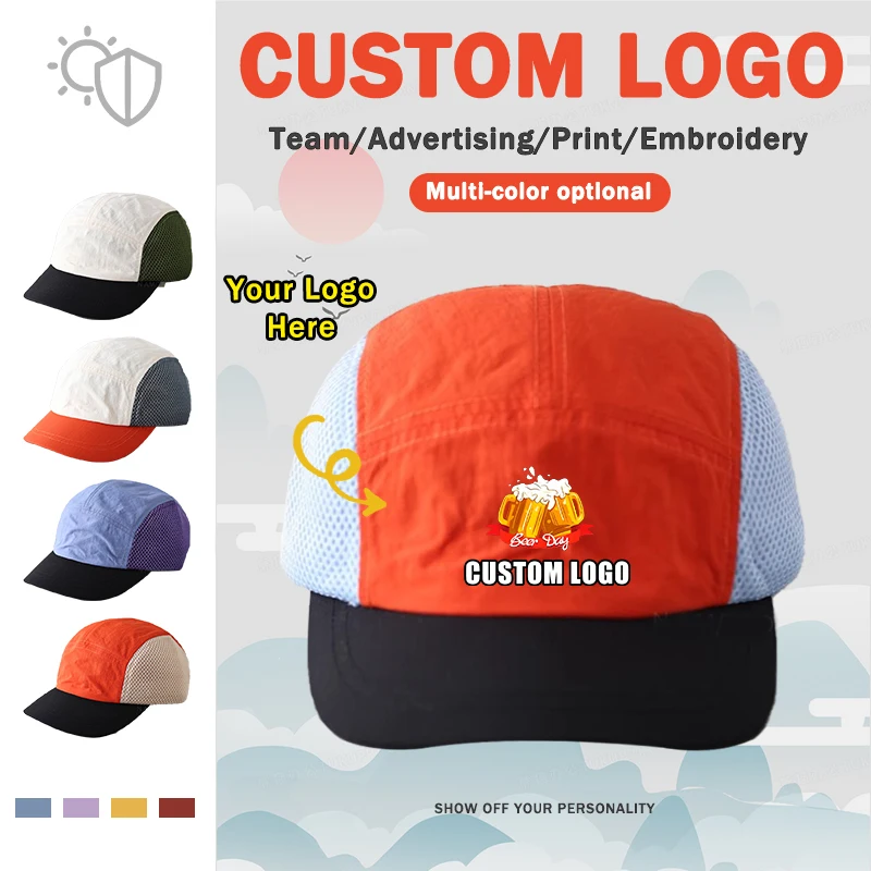 

New Customizable Logo 5-panel Quick-drying Mesh Baseball Cap for Men and Women Summer Outdoor Leisure Sun Protection Camping Hat