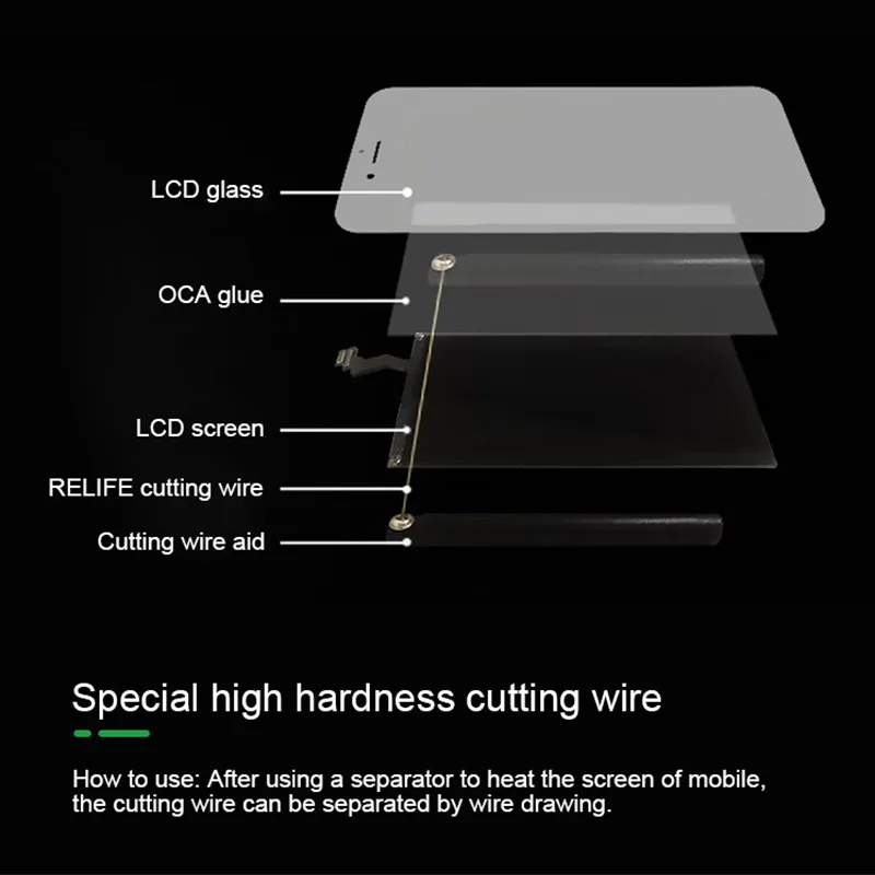 RELIFE RL-059A/B/C High Hardness Molybdenum Cutting Wire 0.03/0.05/0.08MM 100m/329ft for LCD Front Glass Separator Repair Tool