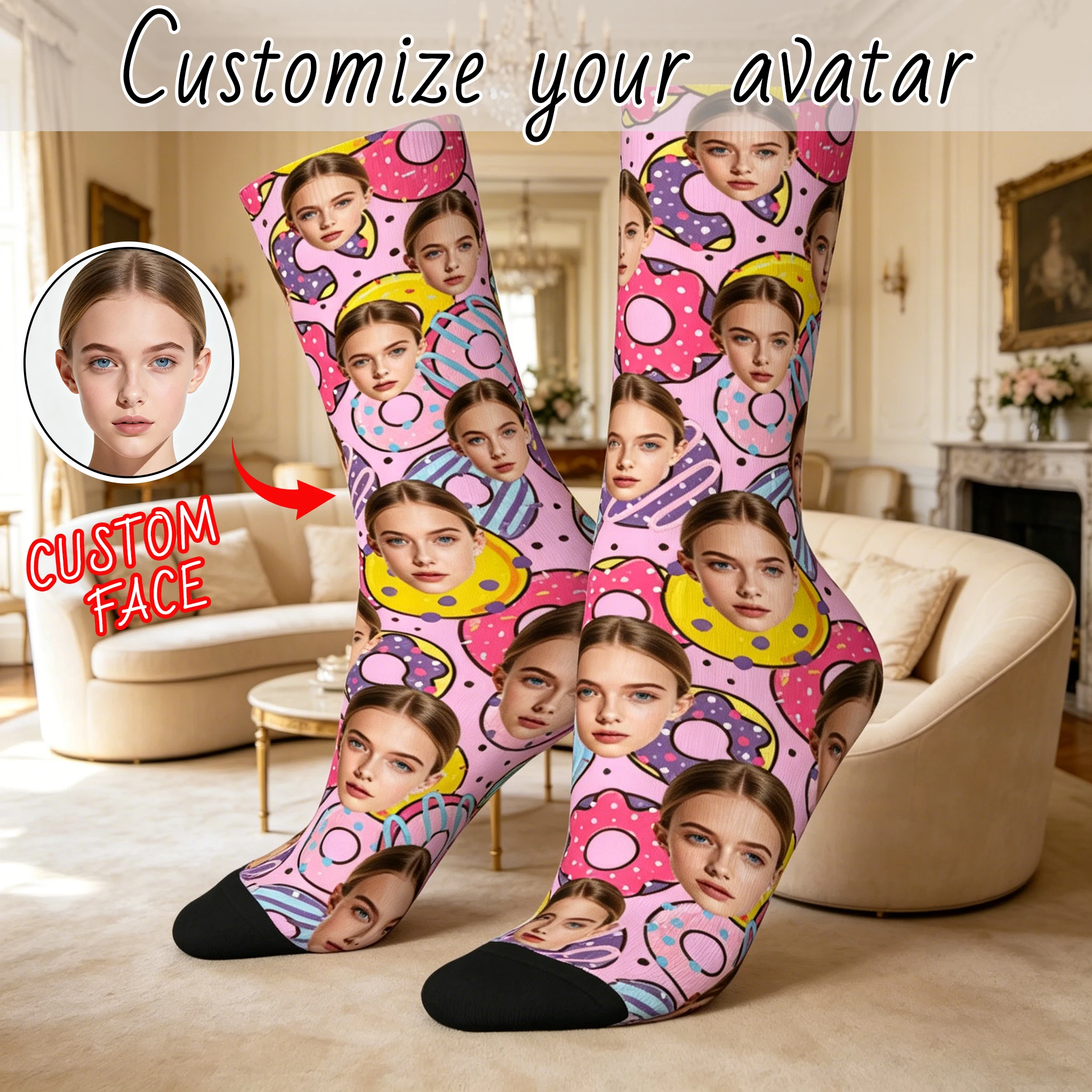 Custom face pattern socks unisex personalized fun socks with face pattern custom with  Valentine's Day gift
