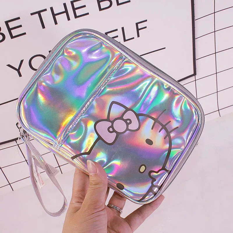 Sanrio Hello Kittys tas penyimpanan ID lucu Anime gadis hati warna mutiara kartun cetak tahan air dompet koin hadiah anak perempuan