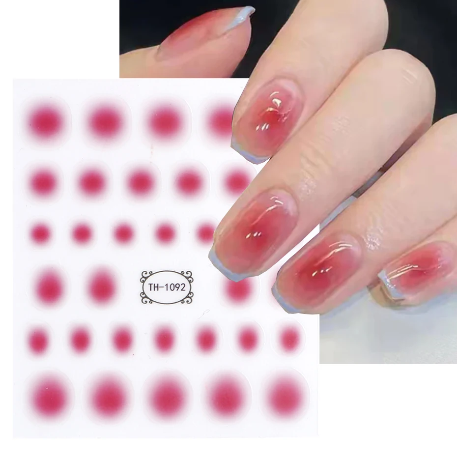 Gradient Nail Sticker 3D Jelly Red Powder Blusher Slider Round Halo Dye Cute Ombre Nail Design Translucent Gel Polish Wraps Deca