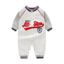 Baby one-piece clothes pure cotton 100-day baby male outing handsome trendy thin baseball uniform harem spring & fall clothing