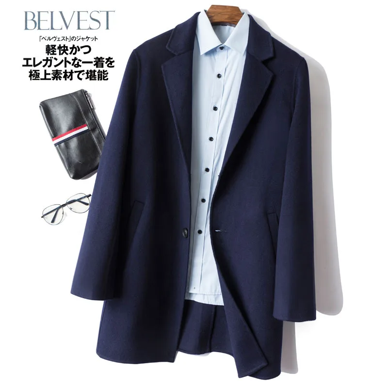 

Men's 100% Wool Double-Sided Coat Lapel Single Breasted Mid Long Trench Coat Woolen Coat Pea Coat Warm Soft Overcoat Winter Coat