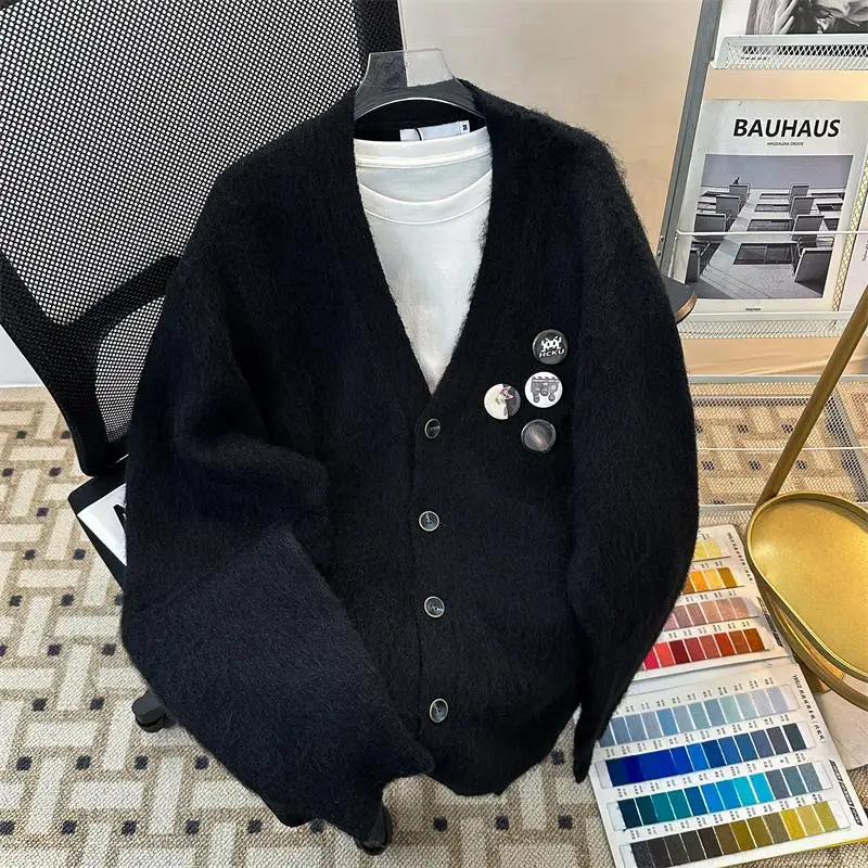 

Элитный вязаный кардиган из меха норки с V-образным вырезом, женское модное зимнее пальто с пуговицами и булавкой на груди, повседневный свободный крой