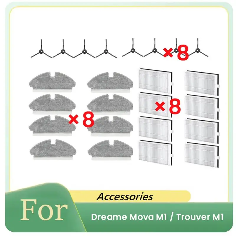 

24 Pcs For Dreame Mova M1 / Trouver M1 Sweeper Accessories Side Brush Filter Rag Dust Bag Cleaner Parts Replacement