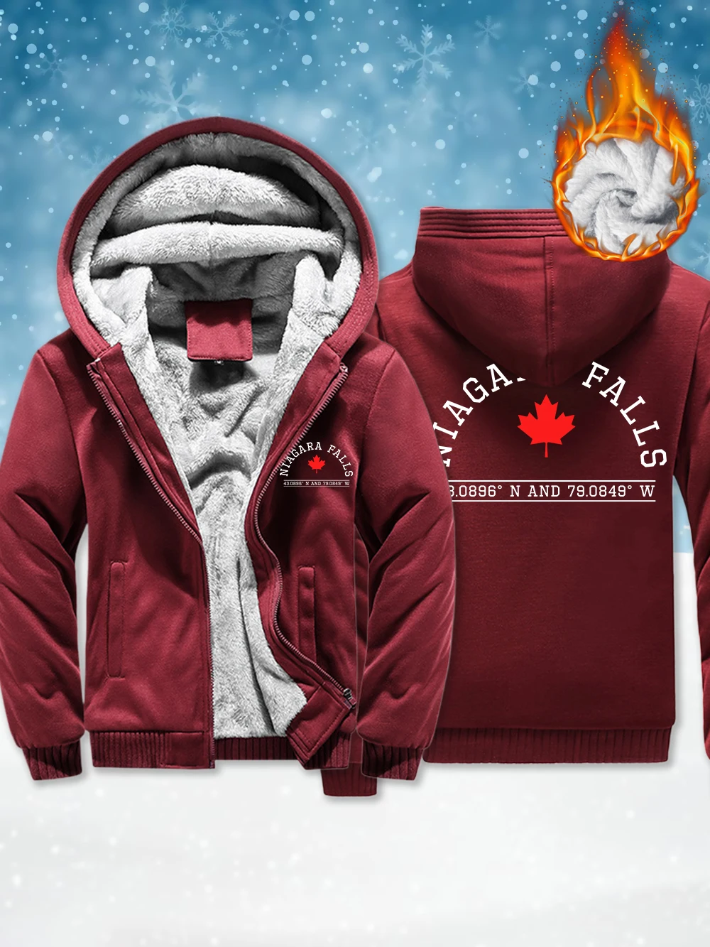 

Niagara Falls Canada Letter Printed Men Zipper Jackets Winter Windproof Thicken Outerwear Thermal Fleece Warm Coats Male Tops