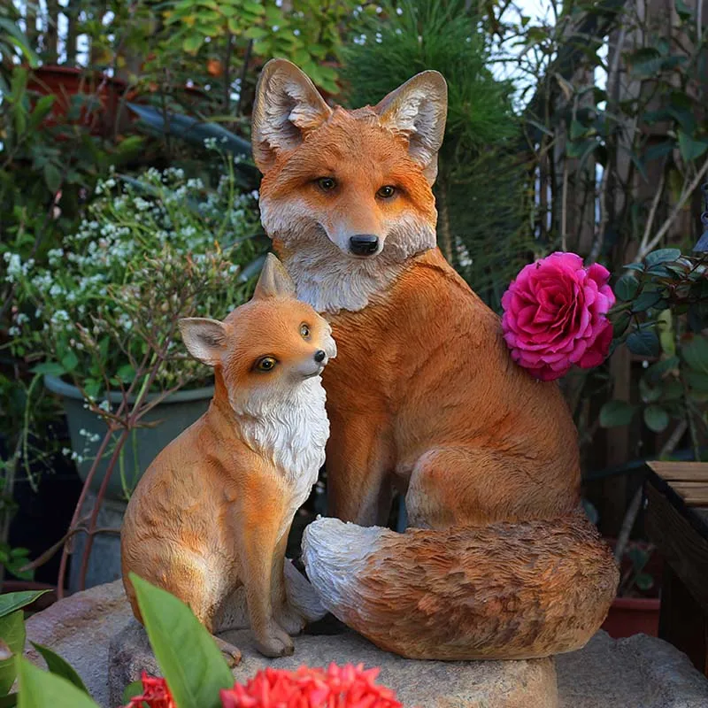 Garden Simulation Fox Resin Ornaments Art Courtyard Lawn Kindergarten Figurines Decoration Outdoor