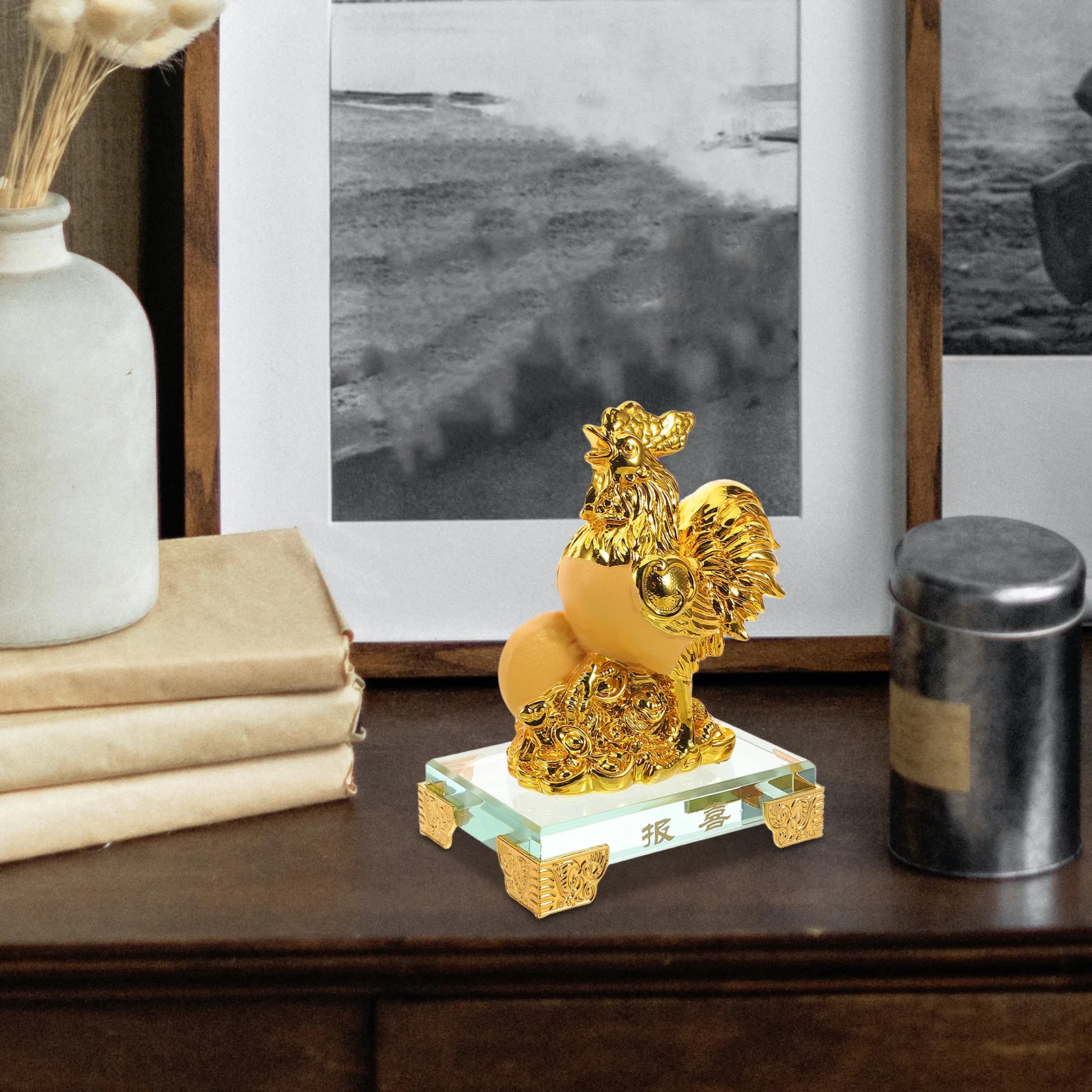 

Chicken Ornament Figurine Chinese Decorative Sculpture Cartoon Rooster Pendant Animal Desktop Decoration Zodiac