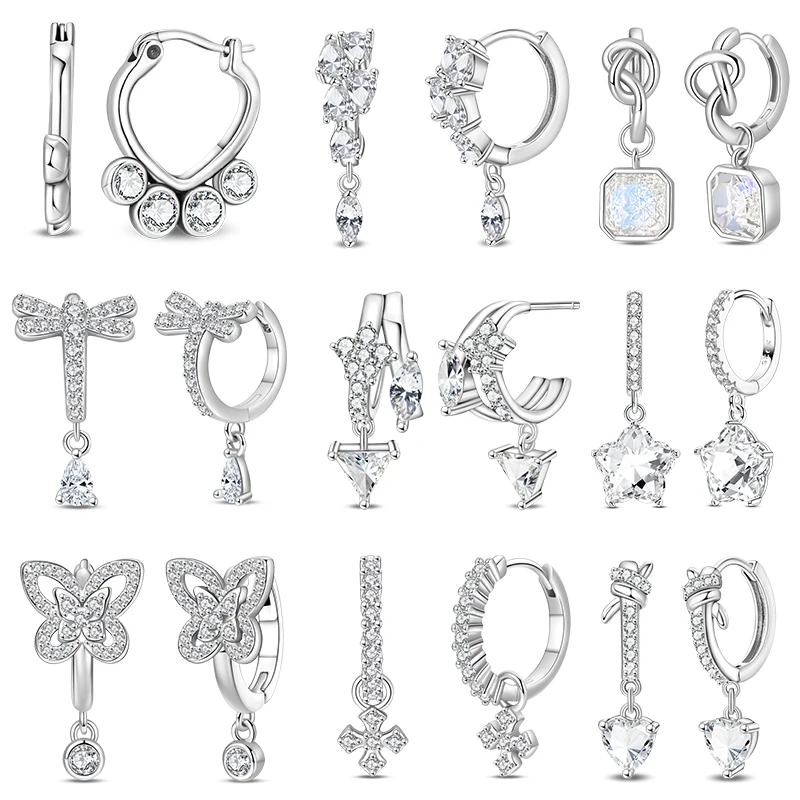 

New Original 925 Sterling Silver Hoop Earrings Butterfly Dragonfly Zircon Studs Earring For Women Luxury Wedding Engagement Gift