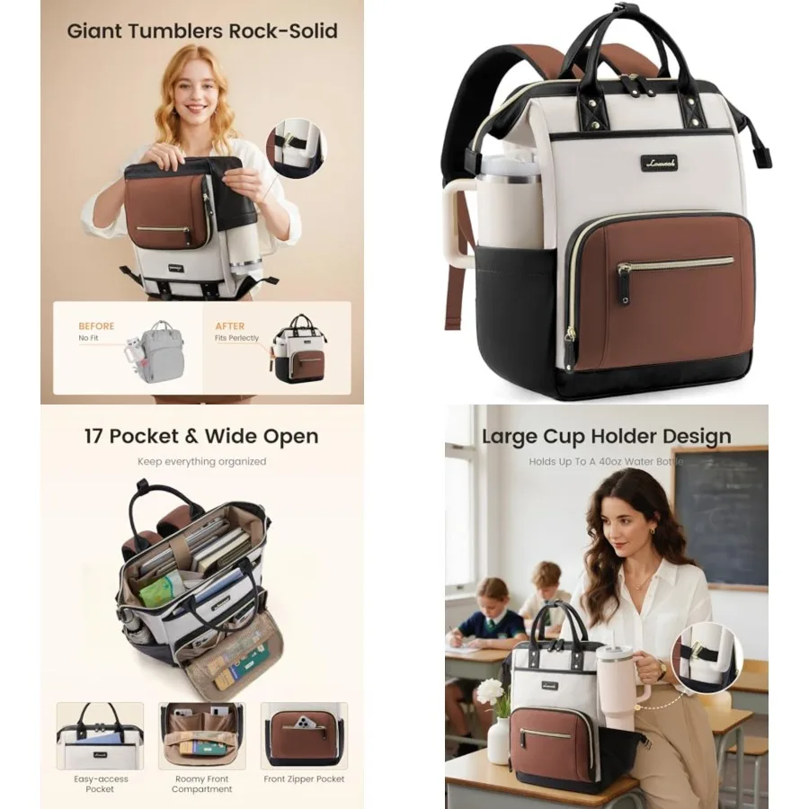 

Laptop Backpack for Women with Giant Tumbler Holder, Professional Nurse Teacher Backpack Computer Laptop Bag, Cute Waterproof T