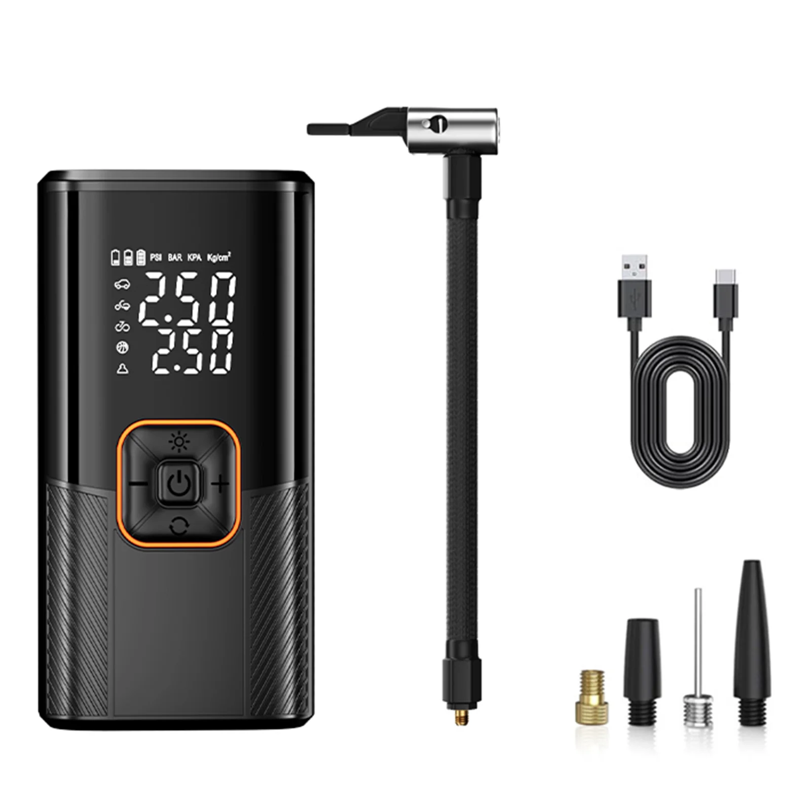 New Portable Cordless Air Pump For Car Tire Inflator With LED Light Large Capacity Battery USB C Fast Charging Electric Pump